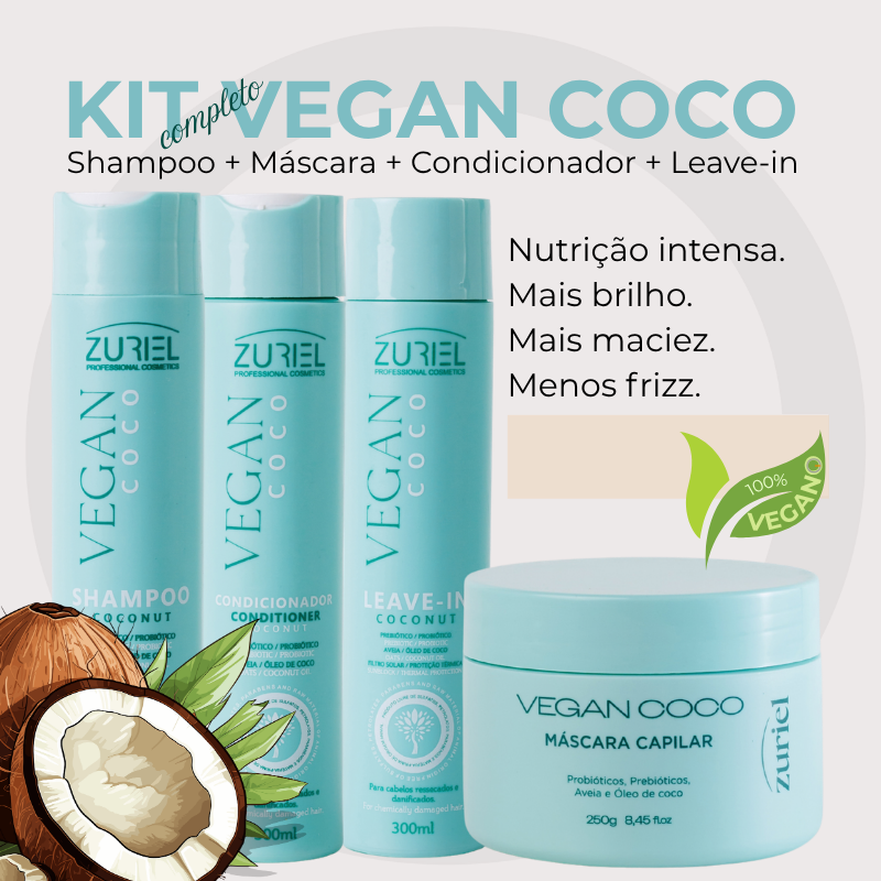 VEGAN COCO - KIT COMPLETO Shampoo, máscara, condicionador e finalizador