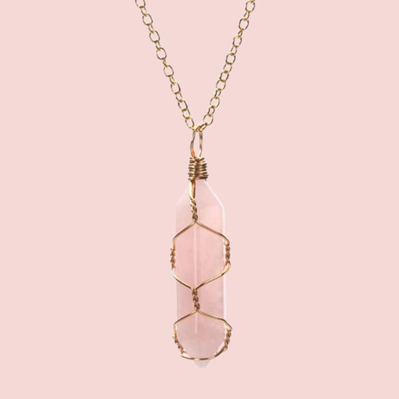 Colar de Cristal Hexagonal - Quartzo Rosa (Frete Grátis)